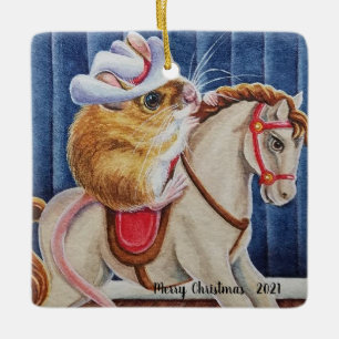 Ornamento De Cerâmica Natais vintages Arte do Rato de Cavalo Fogueiro