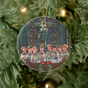 Ornamento De Cerâmica Natais vintages Crianças Cantando Coro na Igreja