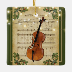Ornamento De Cerâmica Natais vintages Folha de Música Cello