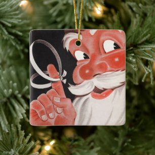 Ornamento De Cerâmica Natais vintages, Jolly Papai Noel com Corda