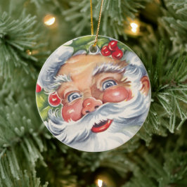 Ornamento De Cerâmica Natais vintages, Jolly Papai Noel com seu chapéu
