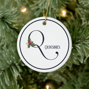 Ornamento De Cerâmica Natais vintages Monograma inicial Q personalizado