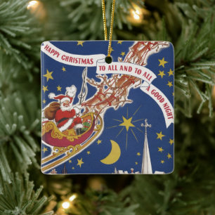 Ornamento De Cerâmica Natais vintages Papai Noel com Rena Voadora