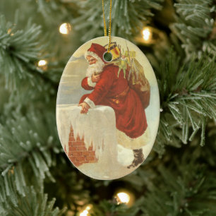 Ornamento De Cerâmica Natais vintages Papai Noel Vitoriano em Chaminé