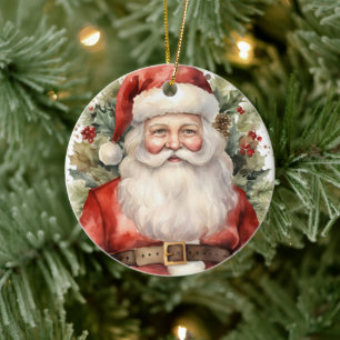 Ornamento De Cerâmica Natais vintages que Santa Claus sorri