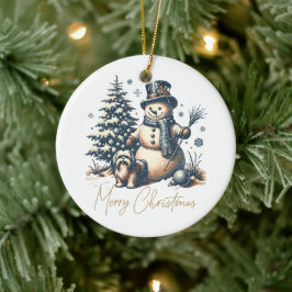 Ornamento De Cerâmica Natais vintages Snowman e Dog