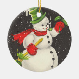 Ornamento De Cerâmica Natais vintages Snowman Personalizável