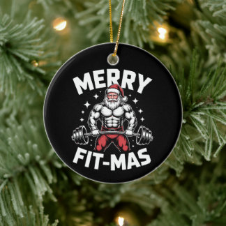 Ornamento De Cerâmica Natal Alegre Fitness Papai Noel Levantamento de Pe