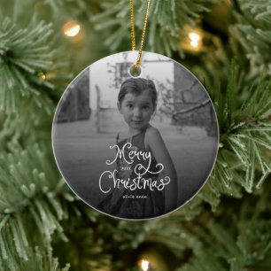 Ornamento De Cerâmica Natal Alegre Letra Caprichosa Foto Personalizada C