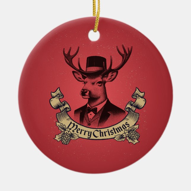 Ornamento De Cerâmica Natal Alegre Rena Dapper Feliz Natal (Frente)