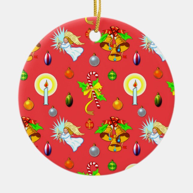 Ornamento De Cerâmica Natal - anjos do canto & Bels douradas (Frente)