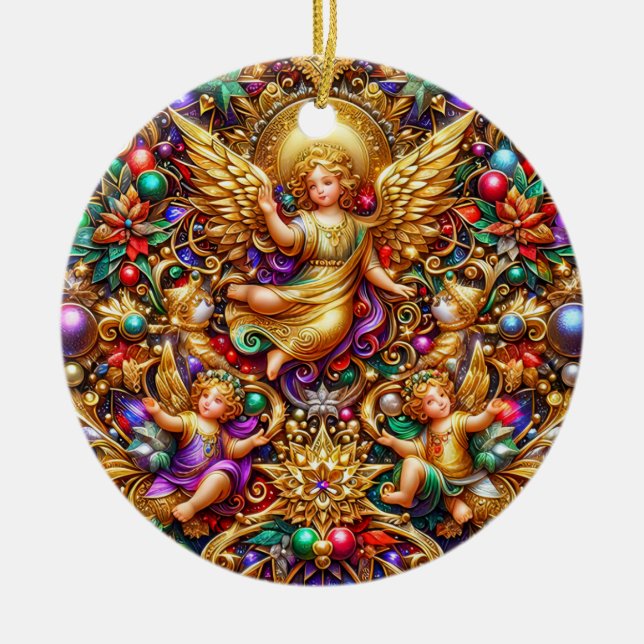 Ornamento De Cerâmica NATAL ~ Anjos do século XIX ~ (Frente)