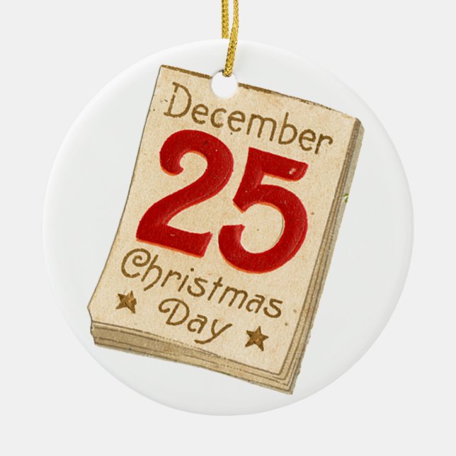 Ornamento De Cerâmica Natal antigo, 25 de dezembro (Frente)