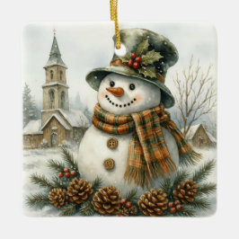 Ornamento De Cerâmica Natal Antigo Boneco de Neve