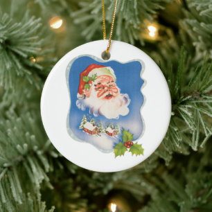 Ornamento De Cerâmica Natal Antigo, Papai Noel Alegre Retro
