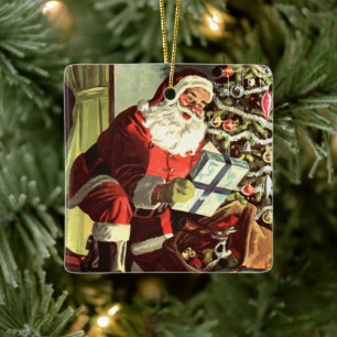 Ornamento De Cerâmica Natal Antigo, Papai Noel Retro com Presentes