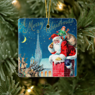 Ornamento De Cerâmica Natal Antigo Papai Noel Vitoriano na Chaminé