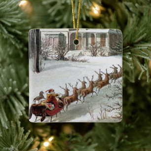 Ornamento De Cerâmica Natal Antigo, São Nicolau com Rena