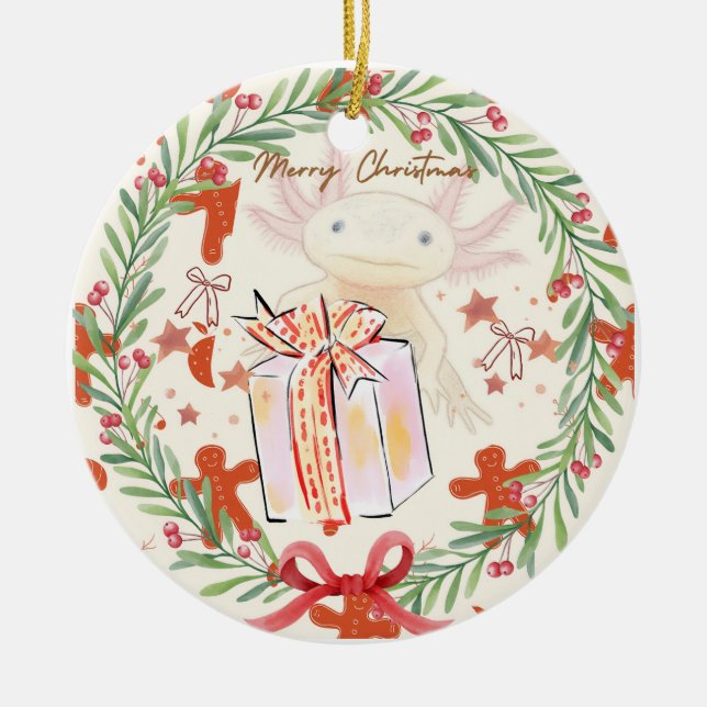 Ornamento De Cerâmica Natal Axolotl (Frente)