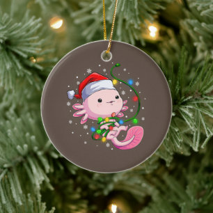 Ornamento De Cerâmica Natal Axolotl Santa Hat Luz Japonês Bonito