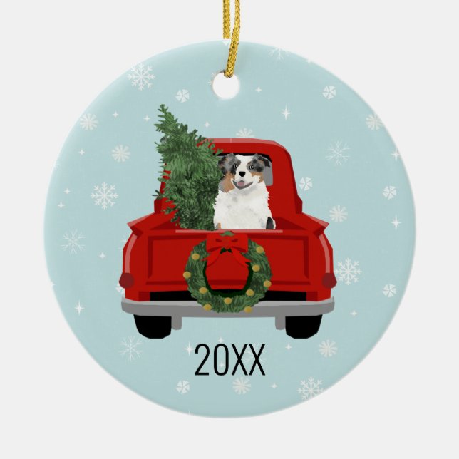 Ornamento De Cerâmica Natal azul de cão australiano (Frente)