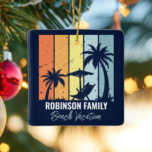Ornamento De Cerâmica Natal Azul legal - Férias Retro Praia Personalizad