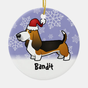 Ornamento De Cerâmica Natal Basset Hound (adicione seu nome de animais