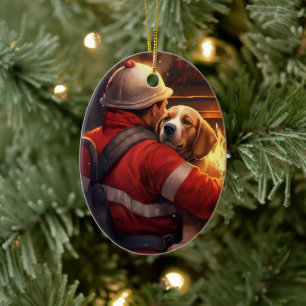 Ornamento De Cerâmica Natal Beagle, Presente para Amante de Cães Bombeir