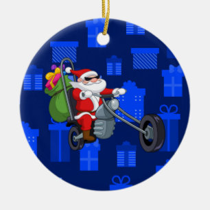Ornamento De Cerâmica Natal Biker santa claus