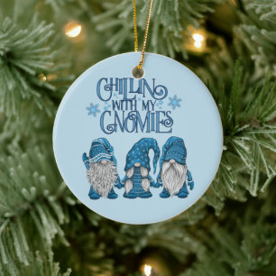 Ornamento De Cerâmica Natal Blue Winter Trio Chillin Com Meus Gnomos