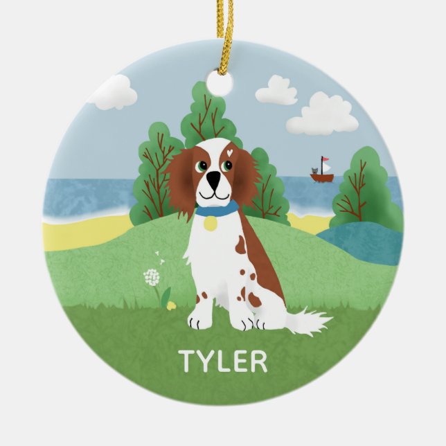 Ornamento De Cerâmica Natal bonito e moderno do Springer Spaniel (Frente)