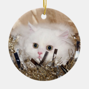 Ornamento De Cerâmica Natal branco do gato persa