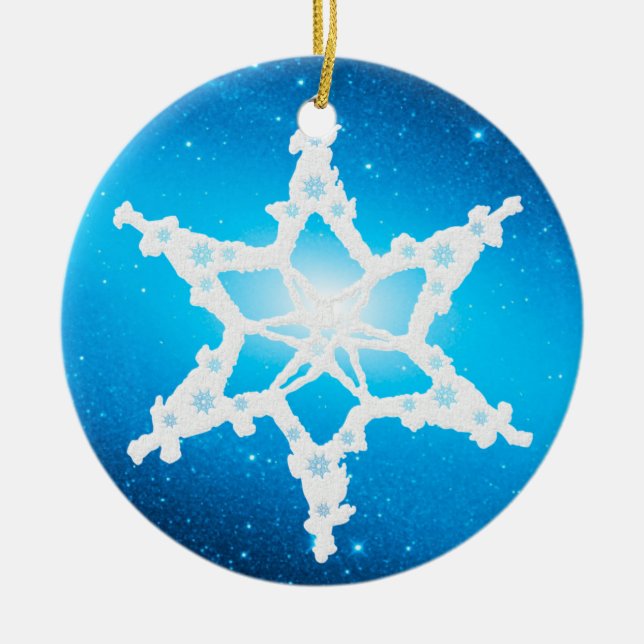 Ornamento De Cerâmica NATAL BRANCO Floco de neve 4 (Frente)