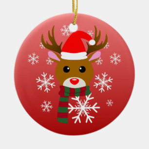 Ornamento De Cerâmica Natal Branco Rudolph Rudolph, Rena Nosada Vermelha