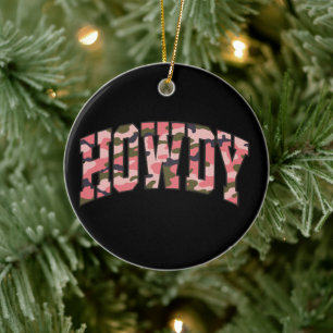 Ornamento De Cerâmica Natal Camuflagem Rosa Howdy Préppy