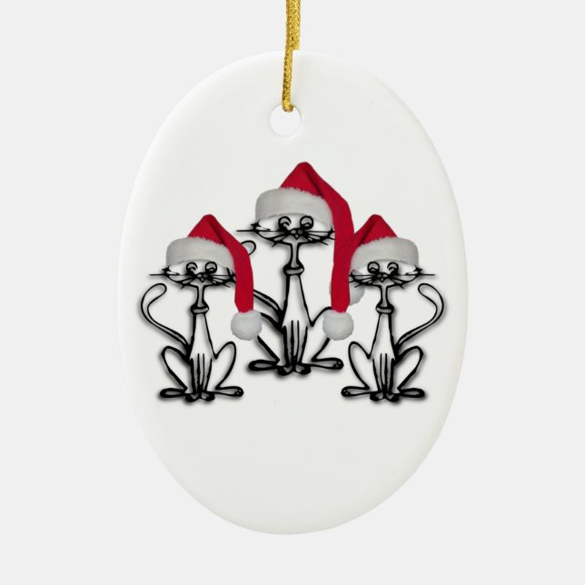 Ornamento De Cerâmica Natal Caroling Cats Joyous Divertido (Frente)