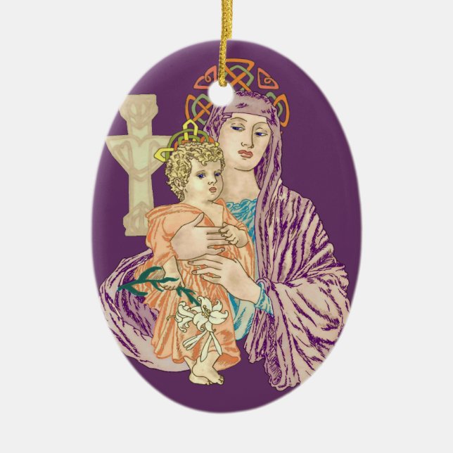 Ornamento De Cerâmica Natal celta Madonna (Frente)