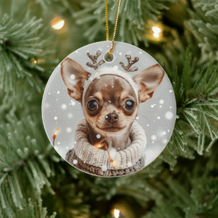 Ornamento De Cerâmica Natal Chihuahua Reindeer Dog