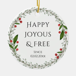 Ornamento De Cerâmica Natal clássico com data de sobriedade personalizáv