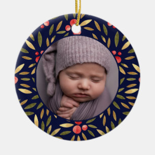 Ornamento De Cerâmica Natal clássico Frame Floral Bebês 1rua Natal