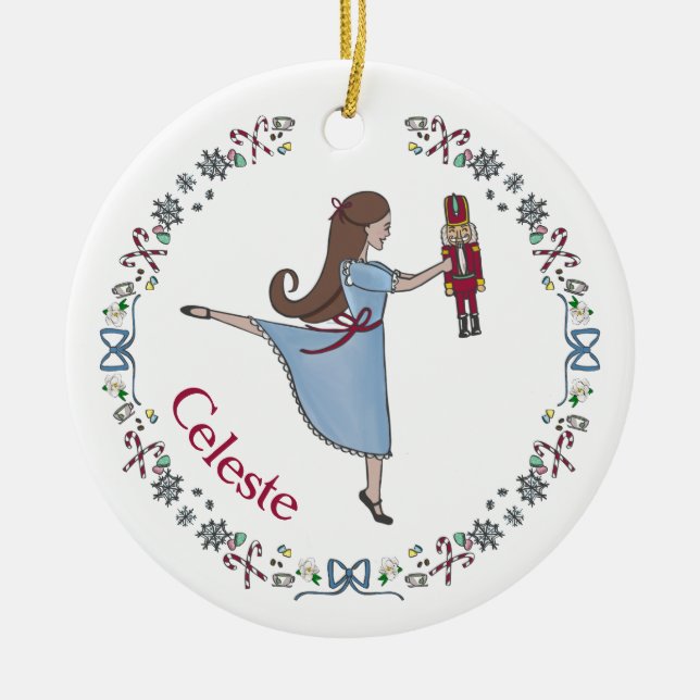 Ornamento De Cerâmica Natal Clássico Personalizado do Balé Nutcracker (Frente)