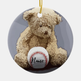 Ornamento De Cerâmica Natal com beisebol e Urso de Teddy
