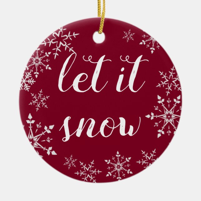 Ornamento De Cerâmica Natal com Floco de Neve Vermelho e Branco (Frente)
