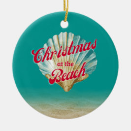 Ornamento De Cerâmica Natal costeiro em Beach Sand e Seashell