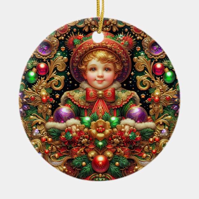 Ornamento De Cerâmica NATAL ~ Criança do século XIX ~ (Frente)