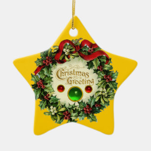 ORNAMENTO DE CERÂMICA NATAL CRUZADO COM MISTETOS E HOLLY BERRIES
