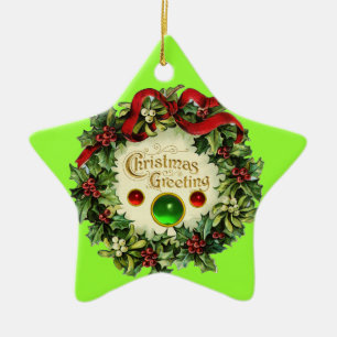 ORNAMENTO DE CERÂMICA NATAL CRUZADO COM MISTETOS E HOLLY BERRIES