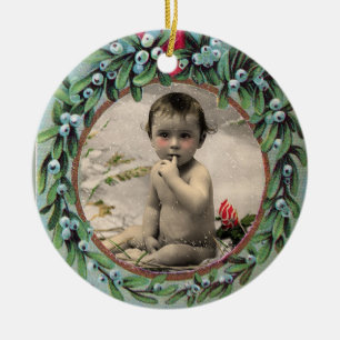 ORNAMENTO DE CERÂMICA NATAL CRUZADO COM MODELO DE FOTO DE MISTLETOS