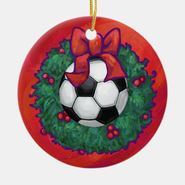 Ornamento De Cerâmica Natal da Bola de Futebol (Frente)