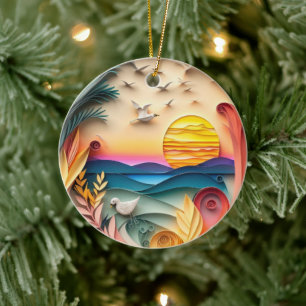 Ornamento De Cerâmica Natal da Cena do Oceano 3D
